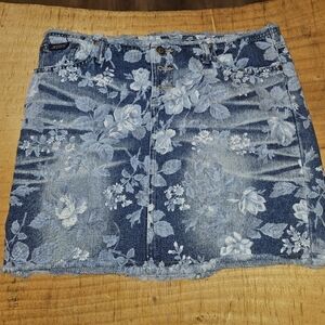 Squeeze Blue Denim Skirt with Floral Accents